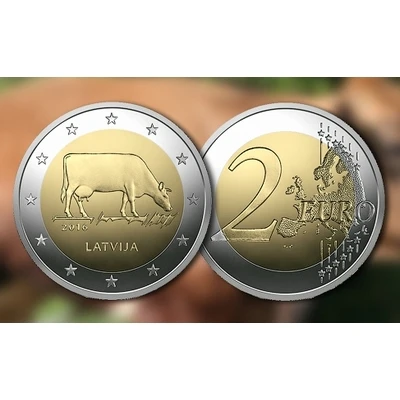 Uz 2 eiro piemiņas monētas pārceļojis lata gotiņas attēls