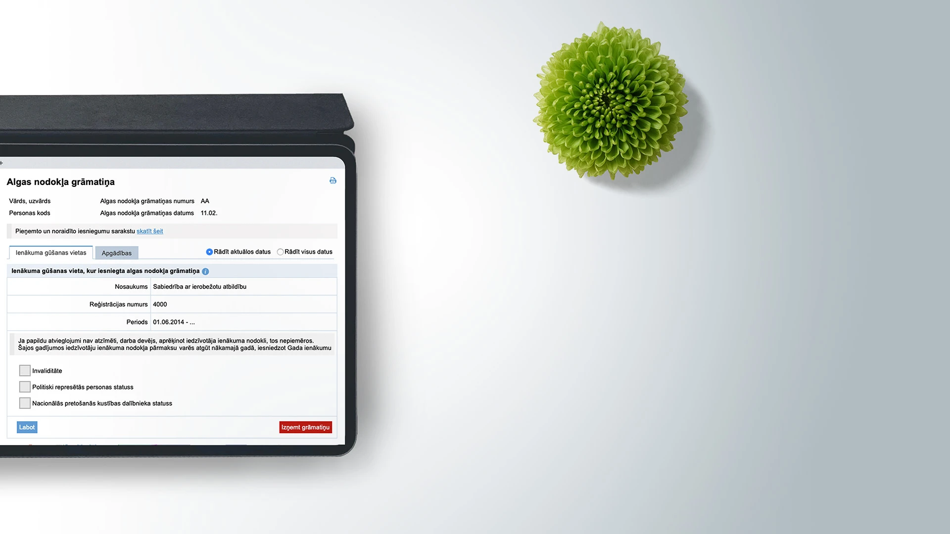 Pensionāra algas nodokļa grāmatiņa