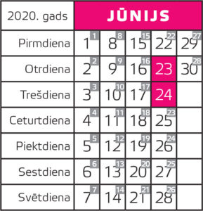 2020. gada jūnija kalendārs