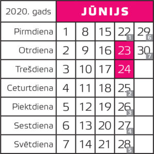 2020. gada jūnija kalendārs