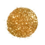 Round with gold glitter on white background. Can be used as plac